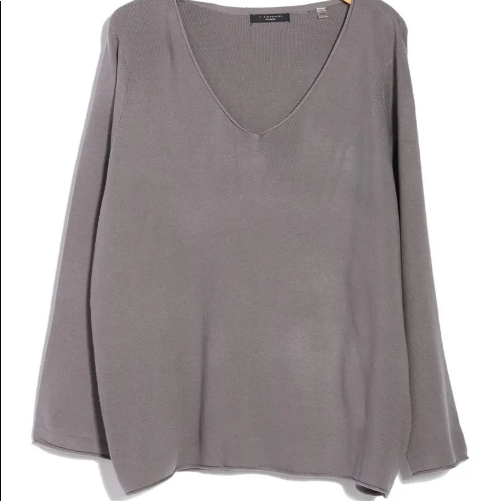 NWT T Tahari Long Sleeve V-Neck Rolled Edge Sweater, 1X